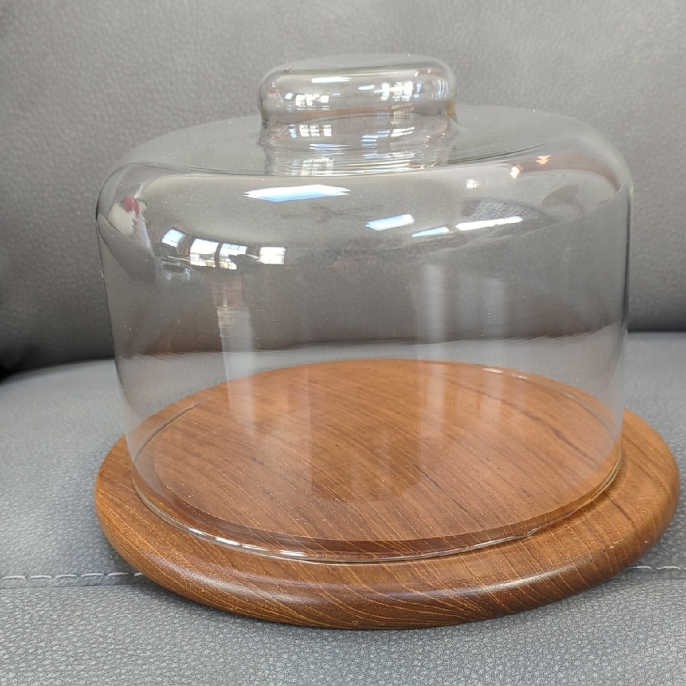 NWOT Vintage Teakwood Wooden/glass Serving tray